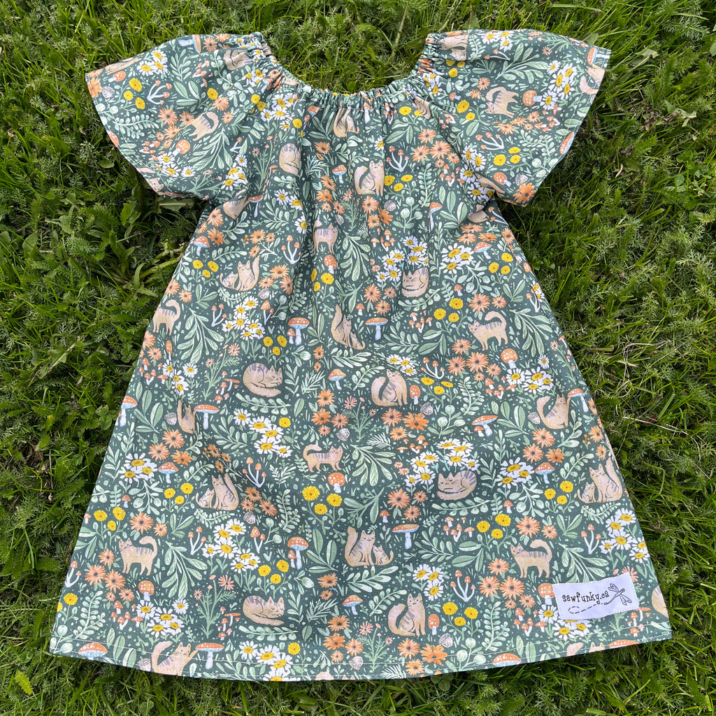 Sewfunky Pixie Dress - Garden Cats