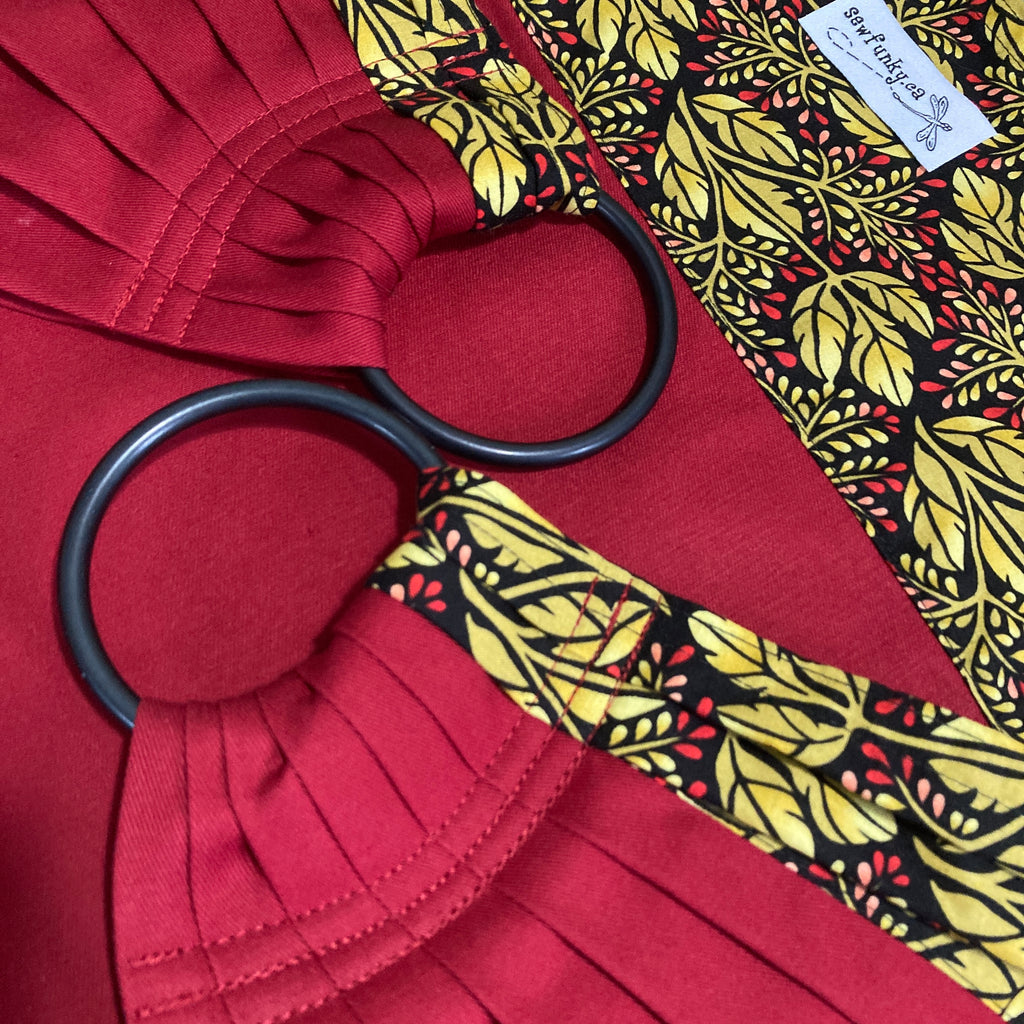 Sewfunky Designer Midwifery Weigh Sling Goldleaf on Red Organic