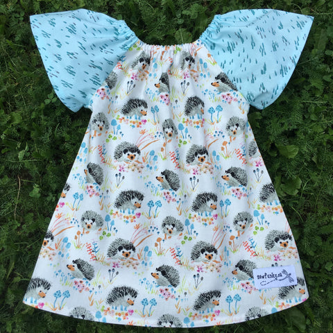 Sewfunky Pixie Dress - Hedgehog Garden in White