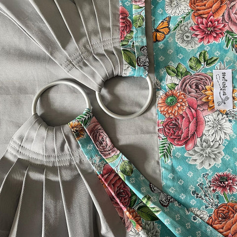 Sewfunky Designer Midwifery Weigh Sling Butterflies & Peonies on Grey Organic Cotton Twill Midwife Gift Homebirth Baby Scale