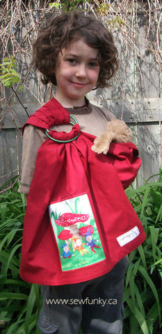 Sewfunky Toy Sling - Red Organic with Gnome Patch