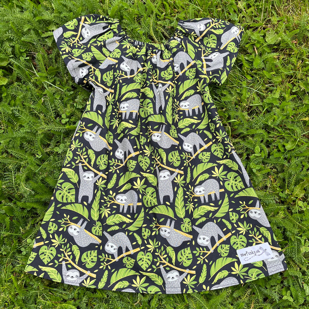 Sewfunky Pixie Dress - Sloth Forest