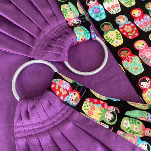 Sewfunky Designer Midwifery Weigh Sling Nesting Dolls on Violet Organic