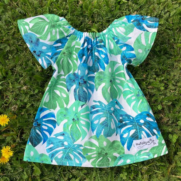 Sewfunky Pixie Dress - Watercolour Monstera