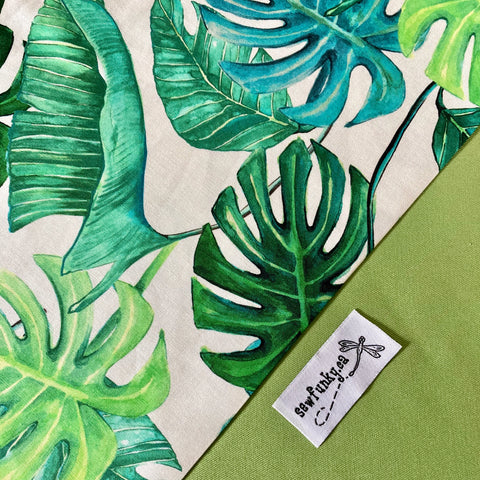 Sewfunky Designer Midwifery Weigh Sling Monstera on Avocado Green Organic