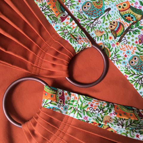 Sewfunky Designer Midwifery Weigh Sling Hibou on Sweet Potato Organic