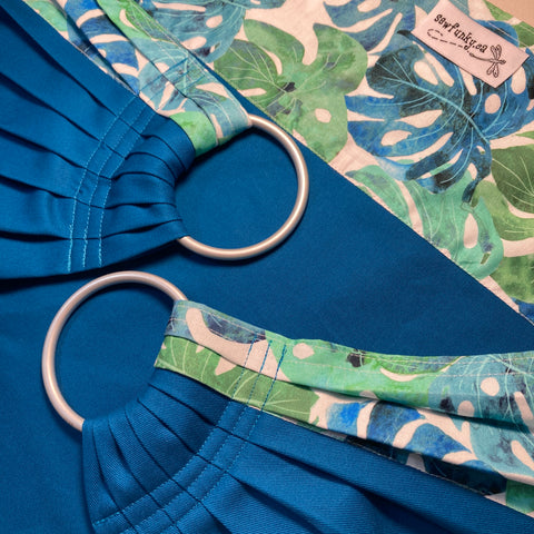 Sewfunky Designer Midwifery Weigh Sling Watercolour Monstera on Teal Blue