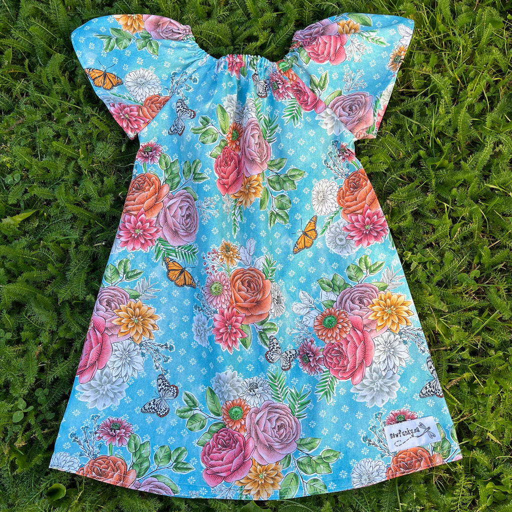 Sewfunky Pixie Dress - Butterflies and Peonies