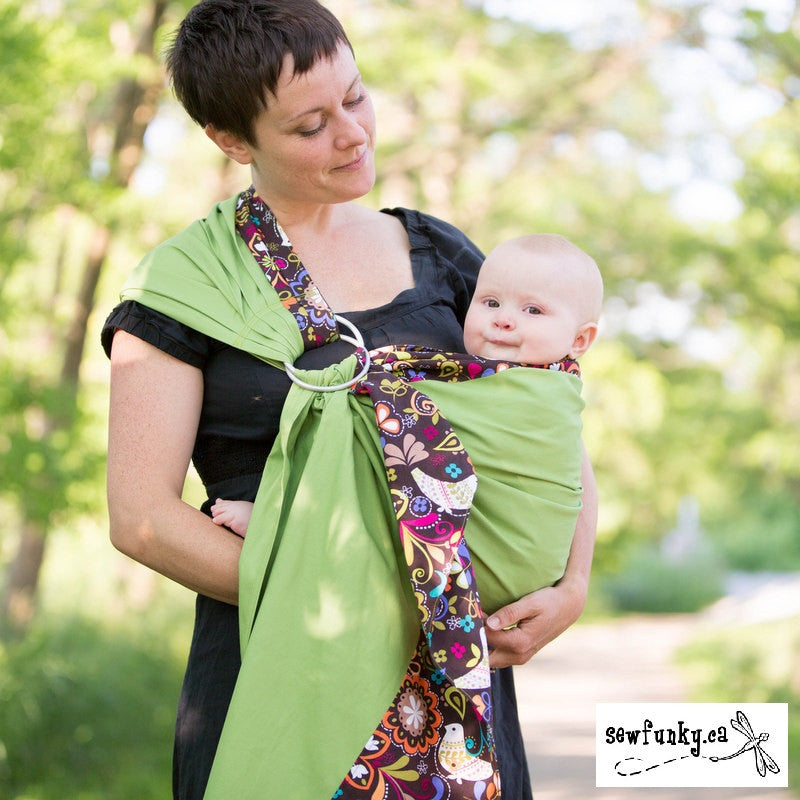Sewfunky Designer Baby Sling Birds of Norway on Avocado #SF014
