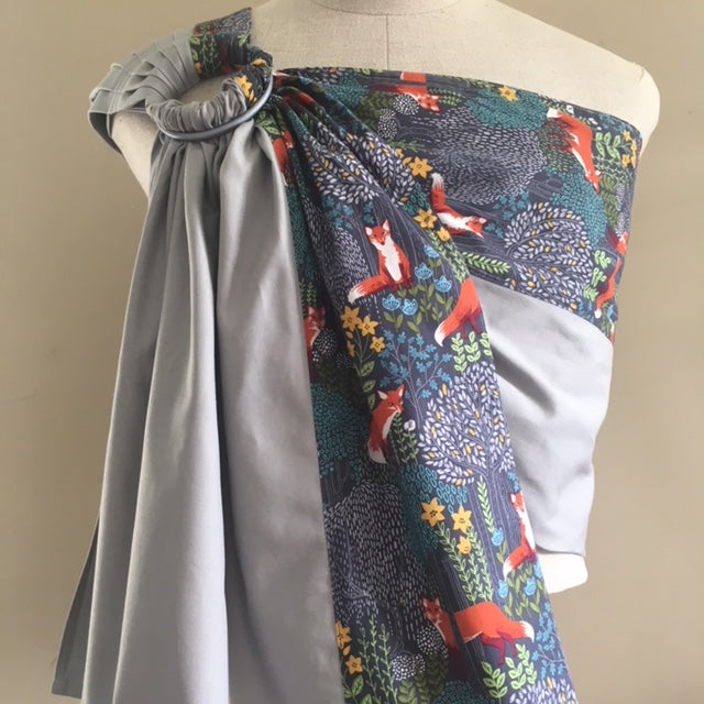 Sewfunky Designer Baby Sling Into the Woods on Cloud Grey Organic #SF036